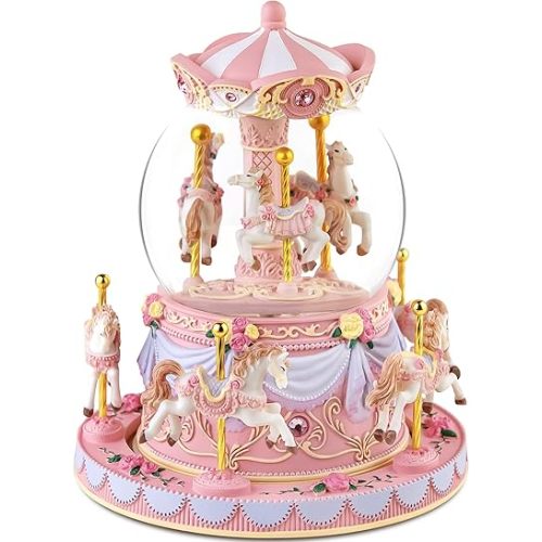 Carousel Snow Globe Birthday Gift for Girls Daughter, Carousel Music Box Plays You are My Sunshine, Upgraded Merry Go Round Carousel Horse, for Mom Friend Sister