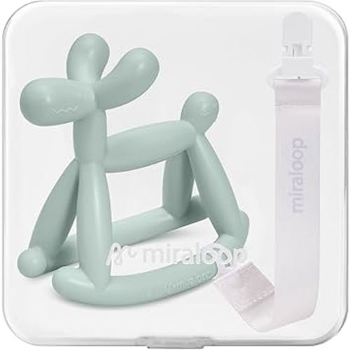 Miraloop Baby Teether Toys for Teething Relief, Teething Toys 3-6 Months Food Grade Silicone Teether with Storage Box and Pacifier Clip, Baby Essential (Mint Green Clip+Box) : Baby