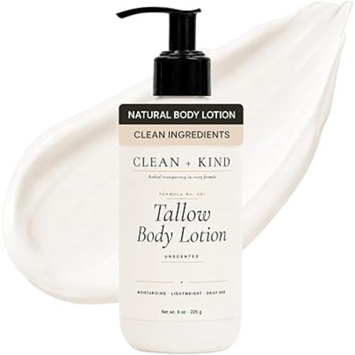 Fragrance Free Tallow Body Lotion — Hydrating Non-Toxic Unscented Natural Body Moisturizer & Cream, Grass-Fed Beef, Organic Shea, Jojoba, Coconut MCT & Aloe for Dry Sensitive Skin (8 oz)