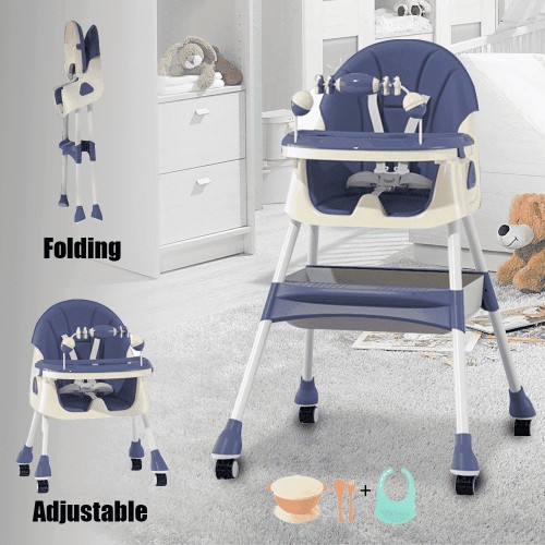 Luo Luo 3 in 1 Baby High Chair,Adjustable Convertible Infant Baby Feeding Chair Booster for Eating with Detachable Double Tray,5 Point Harness