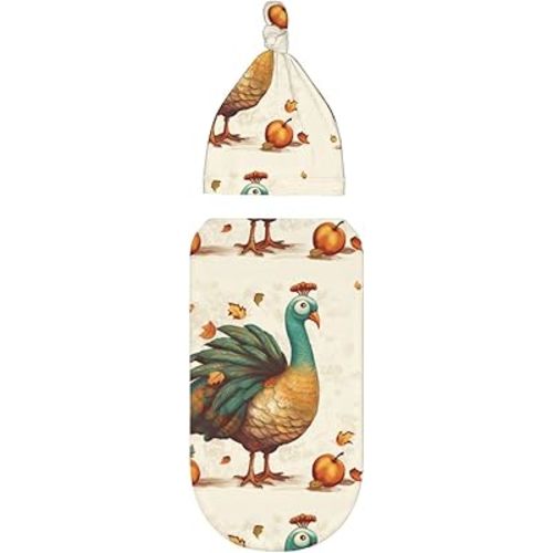 Thanksgiving Turkey Printed Newborn Swaddle Blanket With Beanie Hat Set,Baby Swaddle Blanket,Newborn Soft Sleep Sacks For Boys Girls