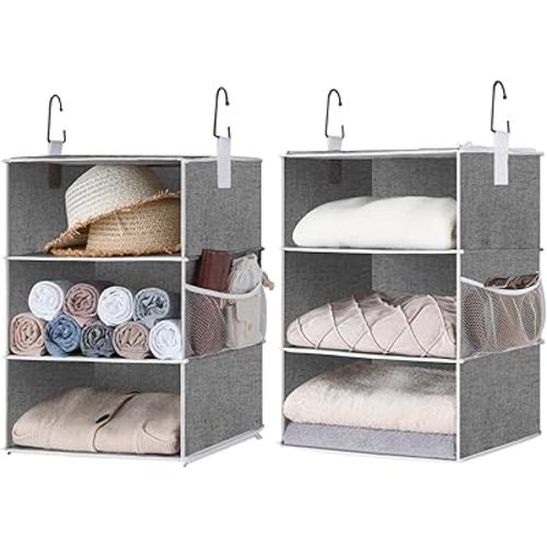 StorageWorks 6-Shelf Jumbo Closet Organizers, Two 3-Shelf Separable Hanging Shelves for Closet, 13" D x 15" W x 48 ¼"H,Gray