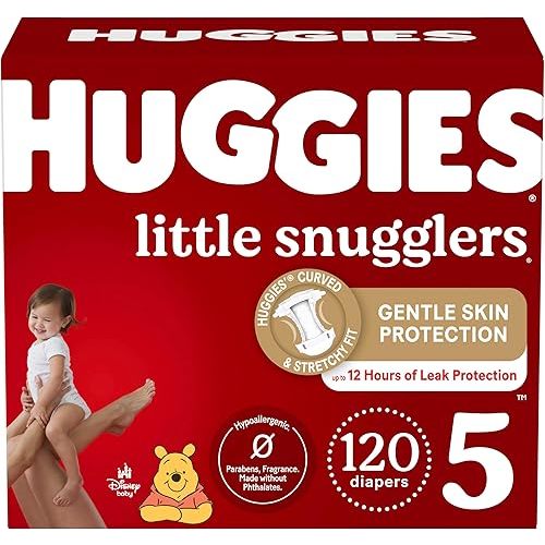 Huggies Size 5 Diapers, Little Snugglers Baby Diapers, Size 5 (27+ lbs), 120 Ct (2 packs of 60)