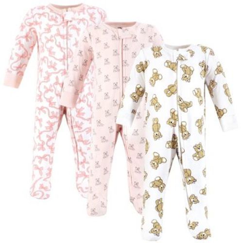 Hudson Baby Girls Cotton Sleep and Play, Pink Teddy Bear, 0-3 Months