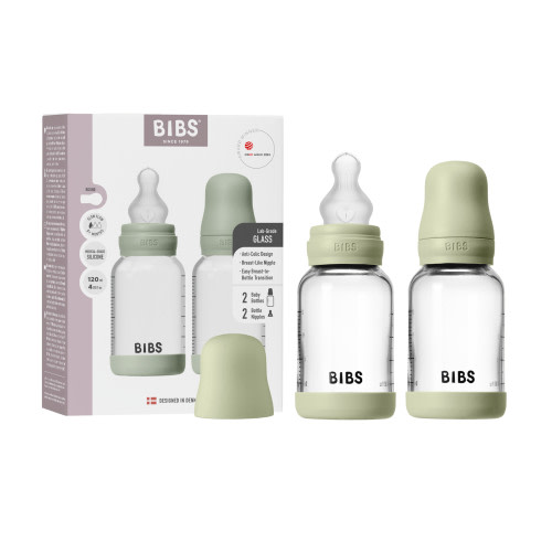 Bibs Glass Bottle Complete Set 120ml Silicone - Sage, 2 pack