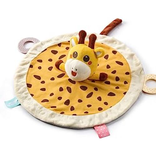 TUMAMA Baby Security Blanket Lovey,Soft Fleece Velvet Minky Dot Blanket with Stuffed Animal&Teething Rings,Newborn Essentials for Babies Girls Boy,Giraffe