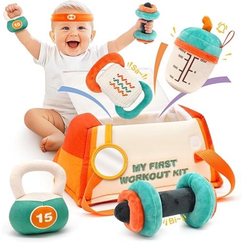 Baby Toys 0-12 Months, Workout Plush Toy with Rattle for 0-3-6 Month, Sensory Montessori Toys for Babies 6-12-18 Month, Baby Boys Girls Birthday Shower Gifts for 7 8 9 10 Month