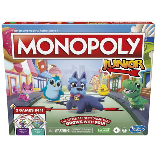 Monopoly Junior Board Game, 2-Sided Gameboard, 2 Games in 1, Monopoly Game for Ages 4+