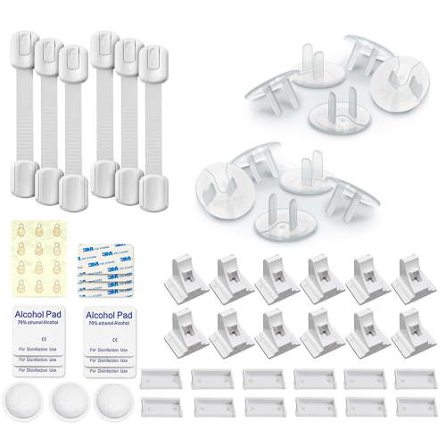 Baby Proof Me 24 Outlet Covers Bundle with 12 Magnetic Cabinet Locks and 6 Safety Strap Locks for Child Safety
