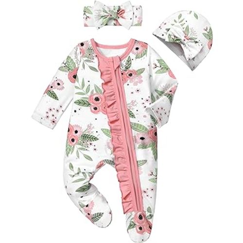 TyeSmo Baby Girl Clothes Baby Girl Outfits Baby Clothes for Girls Long Sleeve Ruffle Baby Girl Romper Jumpsuit Infant