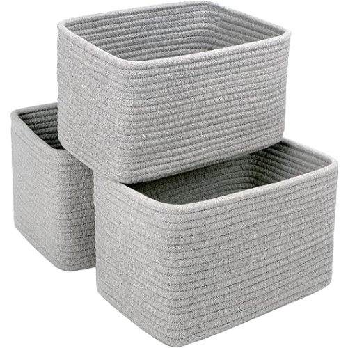 Small Baskets Set of 3 - 11"x7"x7" Perfect Toy Baskets for Storage, Ideal Storage Basket for Cube, Towels, and More - Basket for Shelves (Grey