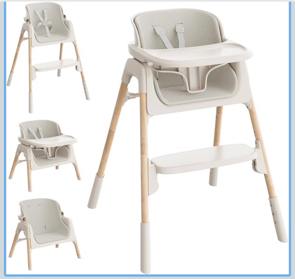 Mloong High Chair for Babies and Toddlers - Adjustable 4-in-1 Baby High Chairs with Dishwasher Tray, Easy Clean Highchair, Beige