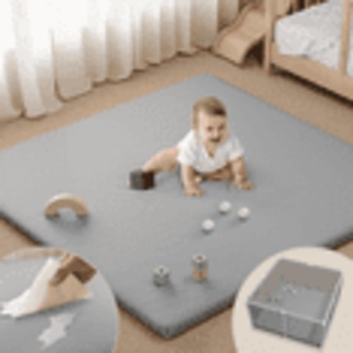 Baby Play Mat, Caveen Vegan Leather Baby Floor Mat Playpen Mat, Thicken Soft Crawling Mat for Infant, Wipe-Clean, 50"x 50", Gray