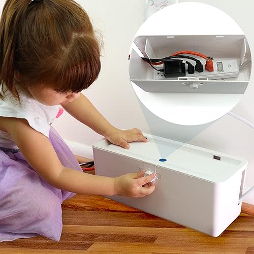Power Strip Cover - Effectively Baby Proofs Power Strip. with Patended Double Lock, Protects Small Hands & Fingers