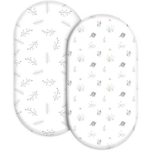 Bassinet Sheets, Bassinet Sheets for Baby Boy and Girl, Bassinet Sheet Neutral, Fit for Rectangle, Round, Oval, Hourglass Mattress, Flexible for Different Bassinet Pad/Mattress 2 Pack