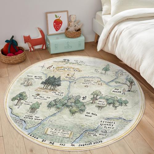 Round Winnie Map|100 Acre Wood Rug|Pooh Map Carpet|Babyshower Gift|Washable Baby Door Mat|Circle Forest Rug|AntiSlip Kids Rugs|Baby Room Rug