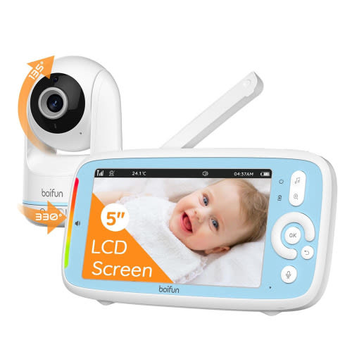 BOIFUN Baby Monitor with Camera and Audio 5" Display Baby Monitor No WiFi,Remote Pan-Tilt-Zoom Baby Camera, Night Vision, 2-Way Talk, VOX,Temperature