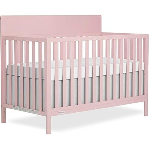 Fisher-Price Meadowbrook 4-in-1 Convertible Full Size Baby Crib, Wooden Nursery Furniture, Converts to Toddler Bed with Guardrail, Daybed & Full-Size Bed, Greenguard Gold & BSA Certified, Pink