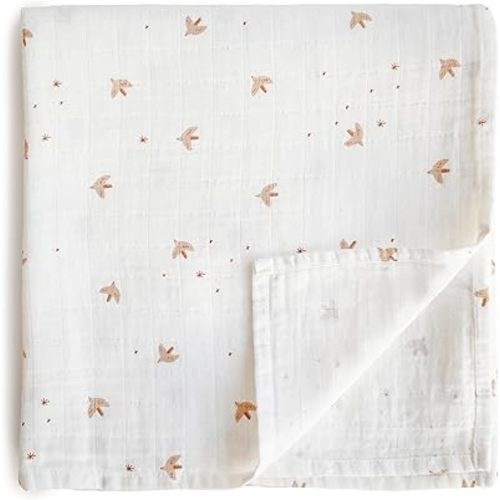 mushie Muslin Baby Swaddle Blanket | 100% Organic Cotton (Sparrow)