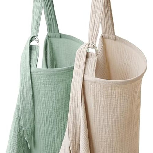 2 Pack Muslin Nursing Cover for Breastfeeding, Soft & Breathable 100% Cotton Breastfeeding Cover up with Adjustable Neck Strap, Multi-use Nursing Apron & Baby Carseat Canopy (Green)
