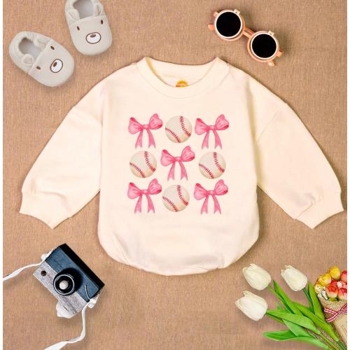 Coquette Baseball Baby Romper, Game Day Baby Clothes, Baseball Bow Baby Outfit, Baseball Season Baby Bodysuit, Bubble Romper Baby Girl