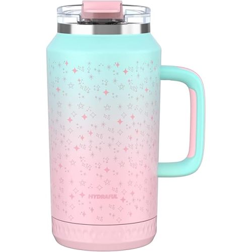 Hydraful 64 oz Tumbler with Handle and Straw - 100% Leak-Proof - Insulated Cup Reusable Stainless Steel Large Water Bottle Travel Mug for Gym, Hiking, and Camping - Gifts for Women Men Him Her