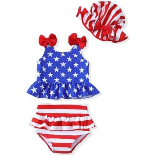 Mioglrie Baby Infant Swimsuit Girl Toddler Bathing Suit Girl Summer Beach Bikini Tankini Swimwear Hat 3-24 Months 2t-5t