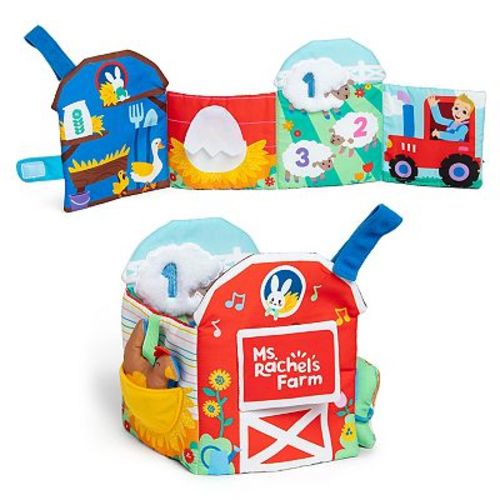 Spin Master Ms. Rachel Sensory Learning Farm Foldable Baby Book with Plush Cow