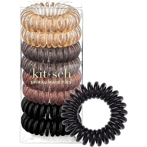 Kitsch Spiral Hair Ties for Women | Ponytail Holders - Brunette, 8 Pcs