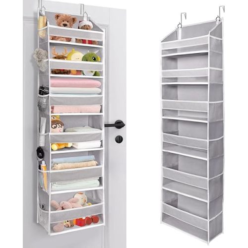 ULG Over The Door Organizer with 6 Large Pockets 12 Side Pockets, 50lbs Weight Capacity Door Hanging Organizer for Bedroom, Bathroom, Pantry, Nursery Storage, Gray