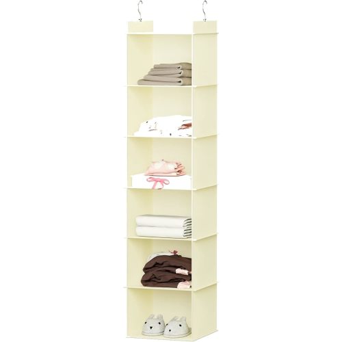 Hanging Closet Organizer, 6-Shelf Closet Hanging Shelves, Beige