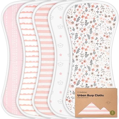 Organic Burp Cloths for Baby Boys and Girls - 5-Pack Super Absorbent Burping Cloth, Burp Clothes, Soft & Plush, Newborn Milk Spit Up Rags, Burpy Cloth Bib for Unisex, Burping Rags (Sweet Charm)