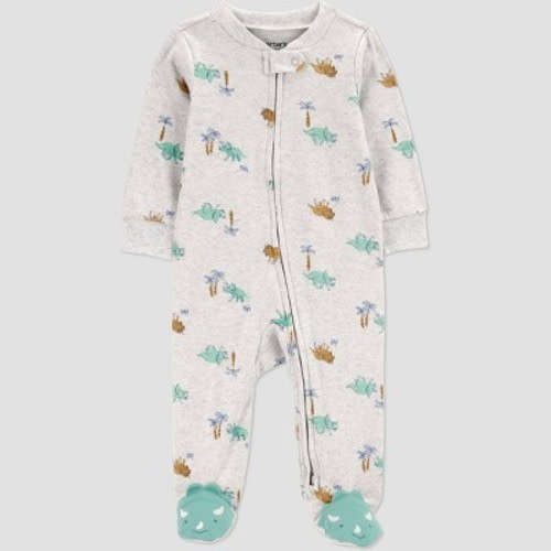 Carter's Just One You®️ Baby Boys' Sleep N' Play - Green 3M: Cotton-Polyester Blend, Dinosaur Pattern, Footed Pajamas, Two-Way Zipper