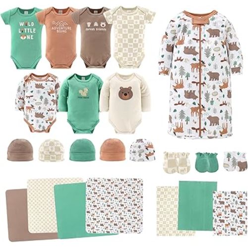 The Peanutshell Baby Layette Gift Set for Baby Boys - 23 Piece New Born Baby Boy Gift Set, Baby Clothes & Newborn Essentials Must Haves - Newborn Baby Boy Clothes 0-3 Months - Wilderlust