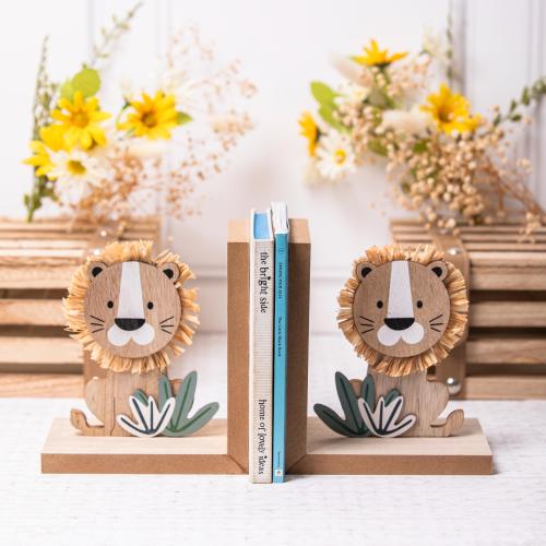 Baby Lion Wooden Safari Jungle Children's Bookends Animal Nursery Bedroom Decor