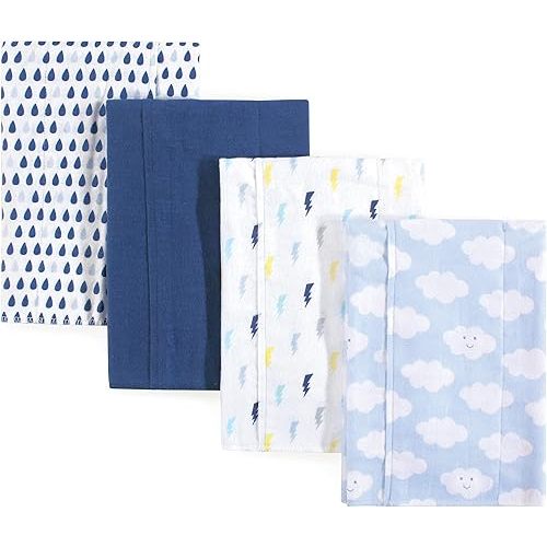 Luvable Friends Unisex Baby Cotton Flannel Burp Cloths, Boy Clouds, One Size