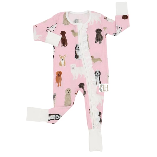 Girls Multi Dog Ruffle Double Zipper Romper