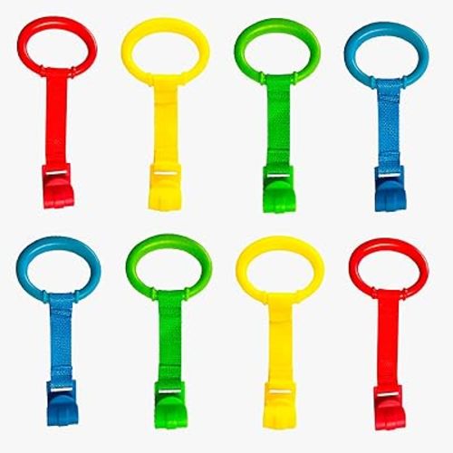 PandaEar 8 PCS Baby Pull Up Rings, Toddler Walking Exercise Stand Up for Playpen & Crib, Infant Cot Hanging Rings for Kids