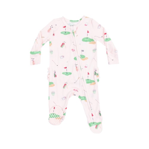 Golf Print Zip Footie, 0-3M