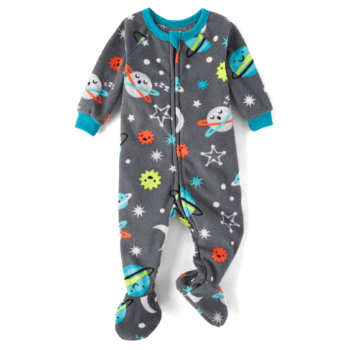 Baby And Toddler Space Microfleece Footed One Piece Pajamas - Gray