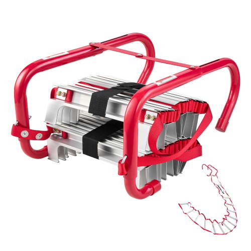 VEVOR Fire Escape Ladder,2-Story 13FT Retractable Emergency Fire Ladder, Lightweight Aluminum Alloy Safety Escape Ladders with Sturdy Polyester Strap,Anti-Slip Rung & Wide Steps,1000LBS Max Loading