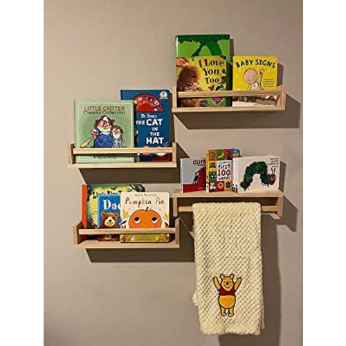 Floating Shelves for Wall, Burlywood Nursery Book Shelves, 15.7 inch Kids Bookshelf, Wall Shelves for Living Room Bedroom Decor,Kitchen Spice Rack,Bathroom Storage Rack(4 Pack)