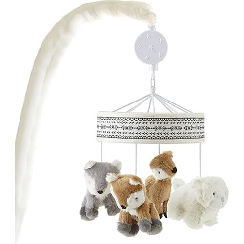 Levtex Baby - Bailey Musical Rotating Baby Crib Mobile - Woodland Creatures - Grey, Brown, White, and Black - Nursery Accessories