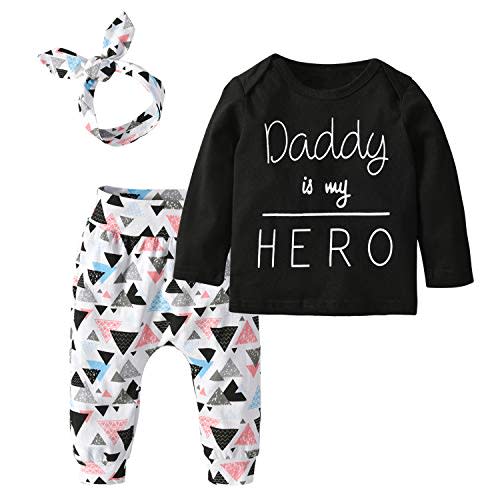 Derouetkia Baby Girls 3Pcs Outfit Set Letters T-Shirt Tops Pants with Headband