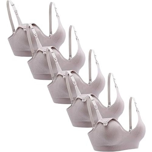 Suekaphin Nursing Bra 5pack Wireless V Neck Maternity Nursing Bra Bralette Low Cut Sleeping Breastfeeding with Extenders