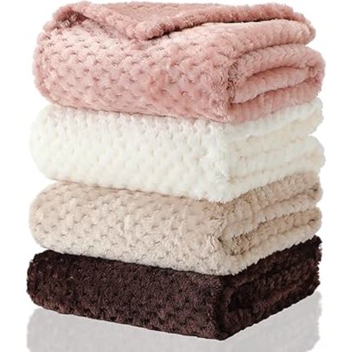 Frienda 4 Pcs Baby Fuzzy Blanket Fluffy Baby Blanket for Boys Girls Soft Warm Infant Newborn Toddler Receiving Nursery Bed Supplies, 32 x 24 Inch(Beige Brown Color)