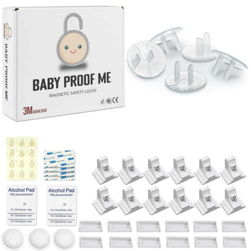 BABY PROOF ME 24 Pack Outlet Covers BUNDLE with Magnetic Cabinet Locks for Child Safety (12 Locks and 3 Keys), Easy Installation Baby Safety