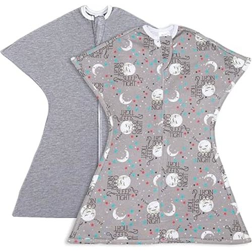 SleepingBaby Zipadee-Zip Transition Swaddle - Baby Swaddling Blanket with Zipper Convenience - Roomy Baby Wearable Blanket for Easy Diaper Changes - Goodnight Moon, X-Small (3-6 Month) - 2 Pack