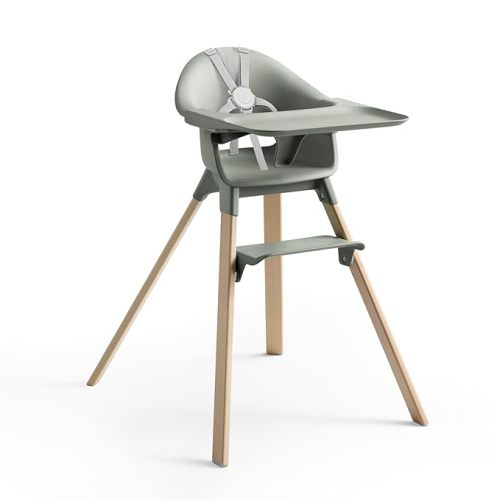 Stokke Clikk High Chair, Glacier Green - All-in-One High Chair with Tray + Harness - Light, Durable & Travel Friendly - Ergonomic with Adjustable Features - Best for 6-36 Months or Up to 33 lbs