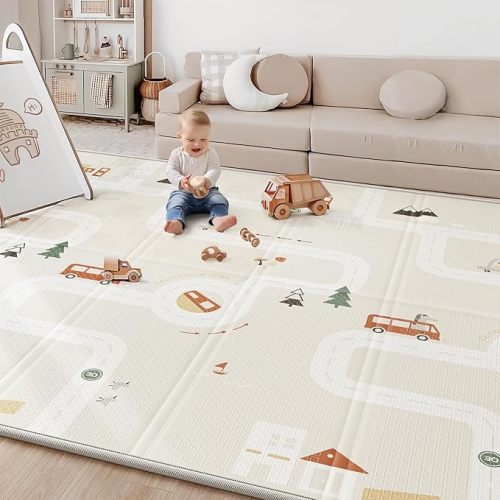 Baby Play Mat 50"*78" Foldable Foam Baby Play Mat for Floor Reversible Waterproof Playmats for Babies Boy and Toddlers Infants Edge Reinforcement Crawling Mat for Indoor&Outdoor&Travel